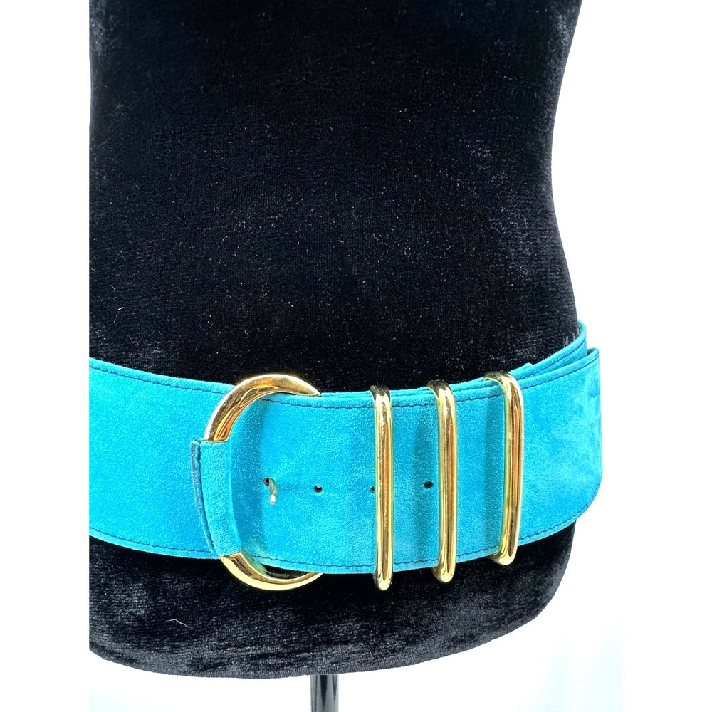 Escada Womens Wide Blue Suede Leather Contoured Waist Belt One Size Italy - Picture 2 of 12